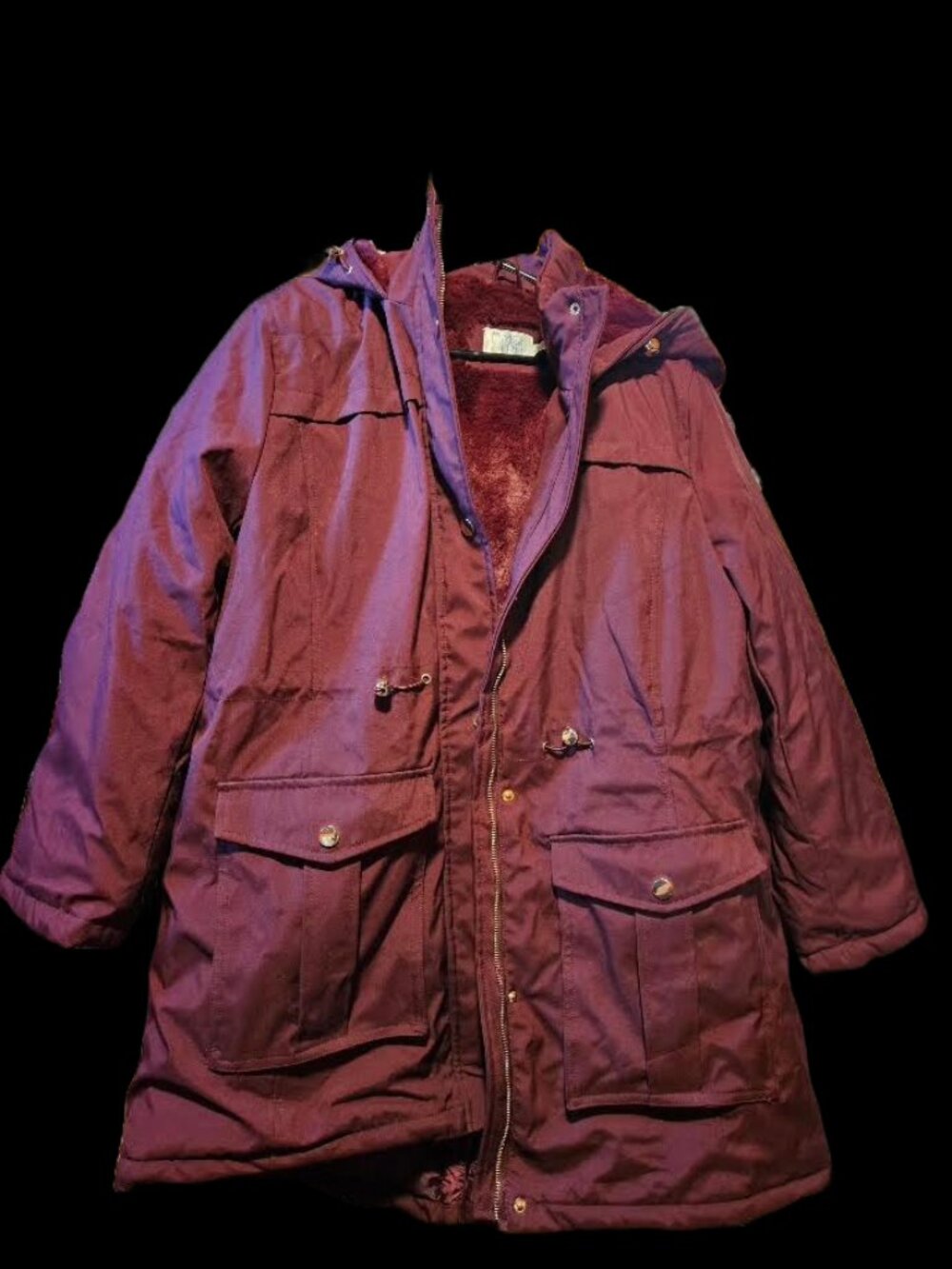 Time And Tru Women's Maroon Puffer Winter Coat W/ Hood Great Condition Size XL